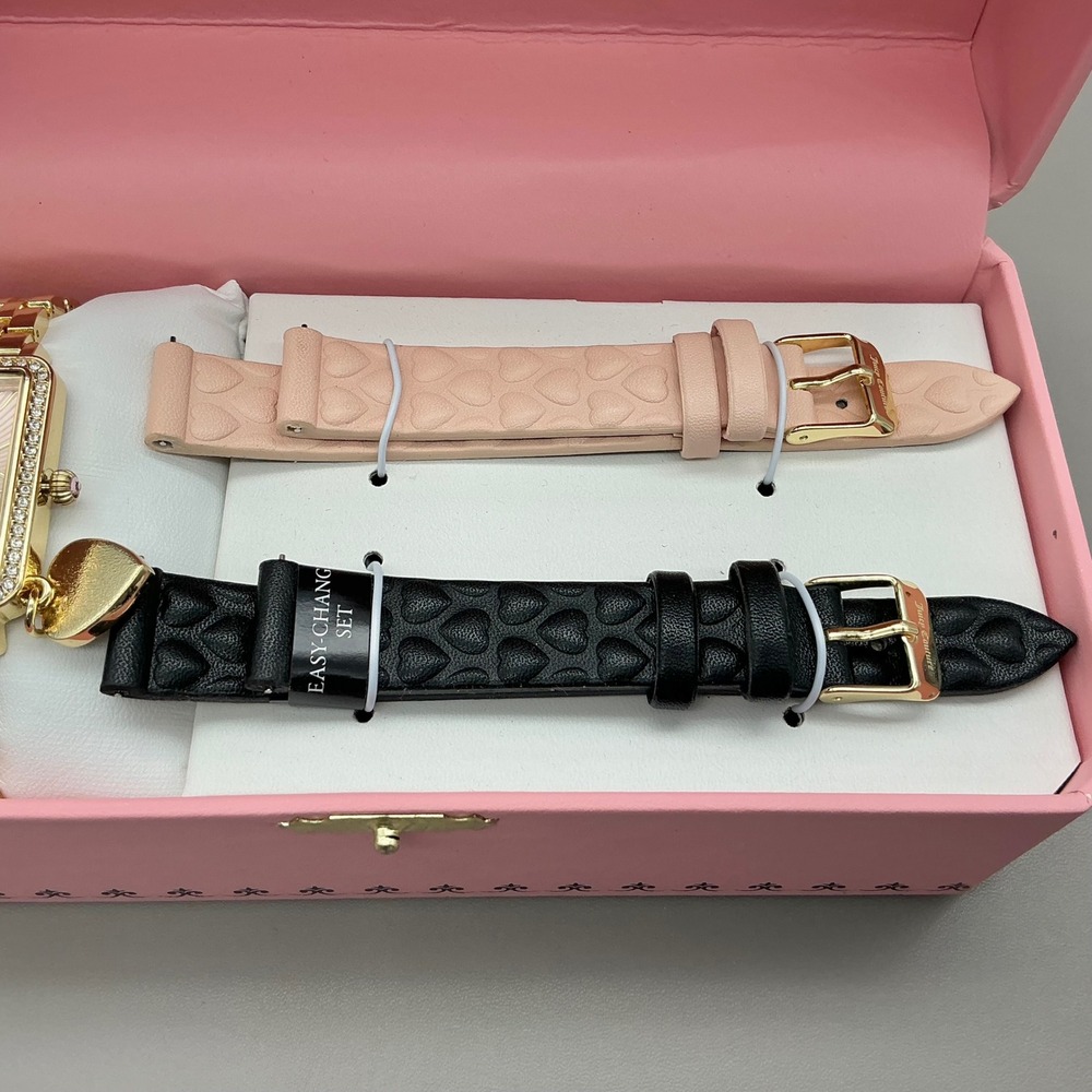 Juicy Couture Womens Watch Gold Tone Rhinestone Pink Dial 2 Extra Bands Box Set - Picture 5 of 8